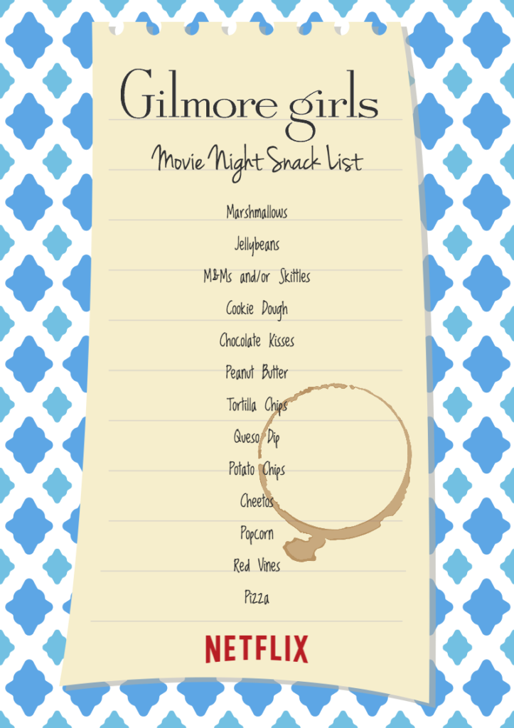 Gilmore Girls Movie Night Snack List