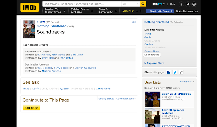 IMDB Soundtracks section
